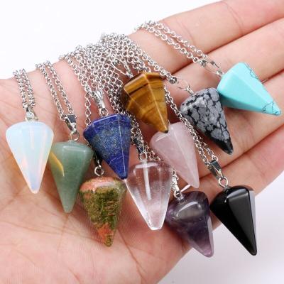 China Hexagonal powder Crystal Amethyst Pendant Necklace Crystal Necklace tapered natural stone column FASHIONABLE for sale