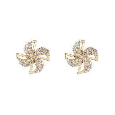 China Other Temperament Love Spinning Windmill Earrings Plated 18K Gold Micro Inlaid Zircon Earrings for sale