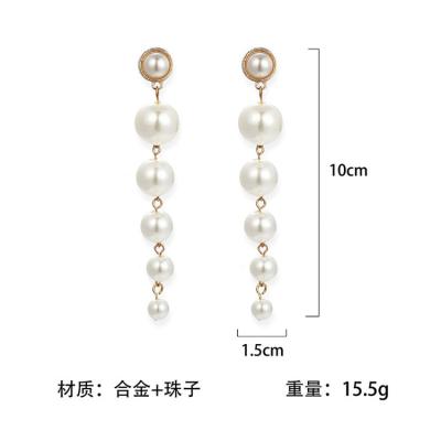 China FASHIONABLE Long Size Vintage Imitation Pearl Tassel Earrings for sale