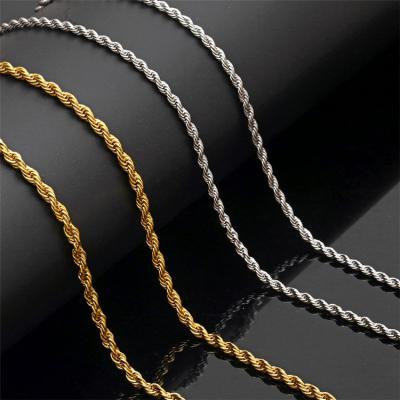 China Hiphop Gold Hip Hop Necklace 2/3/4mm Chain Size Silver Mens Body Filled Rope Link Stainless Steel Chain Men Chain Manufacturer for sale