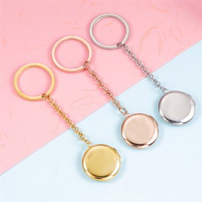 China Fashion Couple Key Chain DIY Stainless Steel Photo Round Box Personalized Memorial Pendant for sale