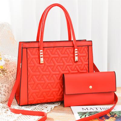 China 2021 high quality ladies shoulder classic PU leather handbags set good prices tote bag women purses for sale