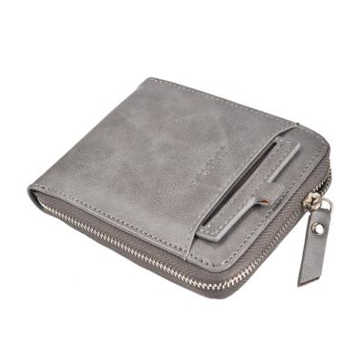 China Custom Made Tan Men's Soft Modern Short Thin Wallet Pattern Zipper RFID RFID Leather Small Size for sale