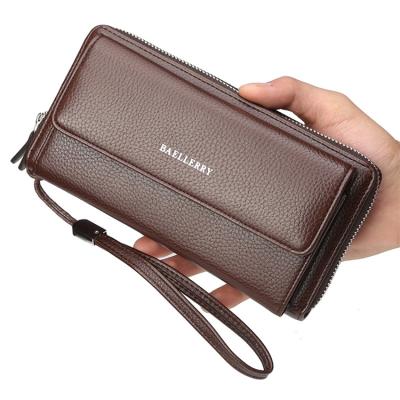 China 2021 Waterproof Men's Large Capacity Black Zipper PU Leather Wallet Double Long for sale