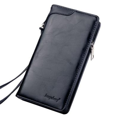 China New Arrival Custom Large Waterproof Vintage Fancy Black Trifold Cheap Men's Long Wallet With Zipper for sale