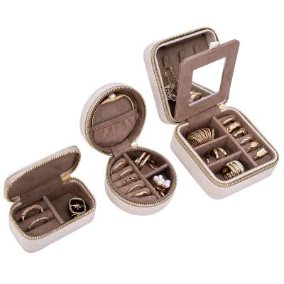 China Custom Logo Jewelry Box Portable Zipper Jewelry Storage Case Mirror Macarons Mirror Macarons Velvet Travel Jewelry Box for sale