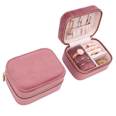 China Luxury Multifunctional Jewelry Storage Box Velvet Travel Watch Case Zipper Bracelet Necklace Jewelry Storage Box Small for sale