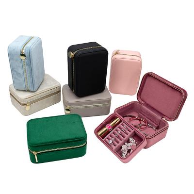 China Jewelry Organizer Box Dropshipping Zipper Jewelry Organizer Box With Tray Pink Large Two Layer Jewelry Storage Box For Women Girls for sale