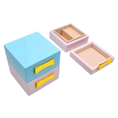 China Morden High Grade Ribbon Bow Magnetic Wooden Jewelry Case Gift Box Manufacturers Little Girls Pink Custom Jewelery for sale