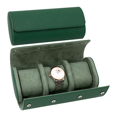 China Luxury 3 Slots Travel Watch Case RTS Leather Watch Roll Luxury Watch Case for sale