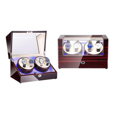 China Luxury Lacquer Wooden Box Automatic Watch Dropshipping Shopify 4+0 Red Wine Watch Winder Motor for sale