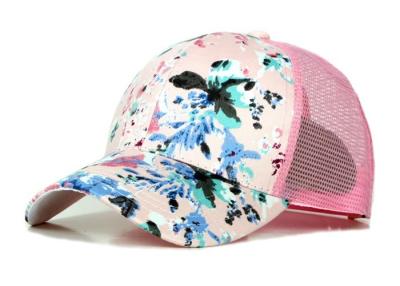 China Polyester Floral Printed Mesh Trucker Cap 6 Panels OSFA Size For Unisex for sale