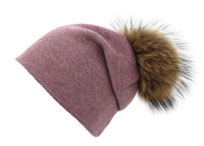 China Real Fur Winter Knit Pom Pom Beanie For Women Double Layer Casual Style for sale