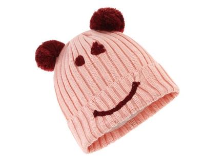 China Baby Kids Warm Cute Winter Beanies , Portable Multi Color Smiley Face Beanie for sale