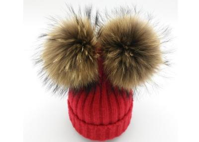 China Women Winter Knit Pom Pom Beanie Caps With Real Mink Fur Wool Material for sale