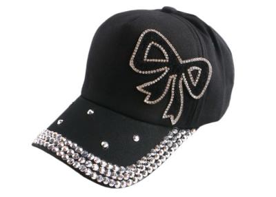 China Beautiful Rhinestone Kids Outdoor Baseball Caps Handmade With Bowknot Decoration for sale