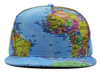 China World Map Printed Snapback Baseball Caps Sky Blue Adjustable Size For Hip Hop for sale