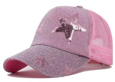 China Star Pattern Womens Bling Trucker Hats Pink / Blue Snapback OSFA Size Good Shape for sale