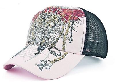 China Adjustable Snapback Mesh Trucker Cap Rhinestone Floral Pattern Constructed Shape for sale