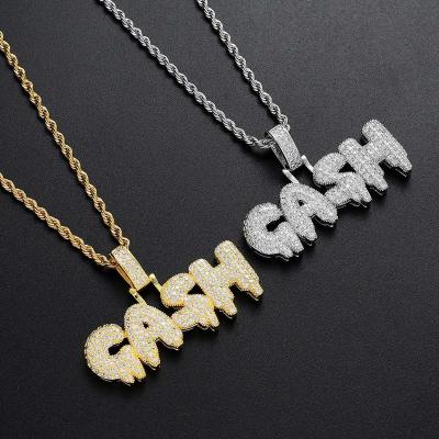 China TRENDY Hip Hop Customized Personality Pendant Letter CASH Full Zirconium Mens Iced Out Letter Necklace for sale