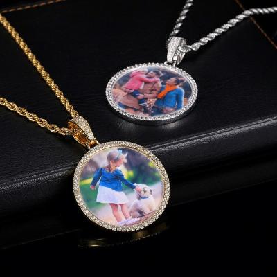 China FASHIONABLE Round Custom Photo Frame Microset Cubic Zirconia Necklace Picture Pendant Necklaces for sale