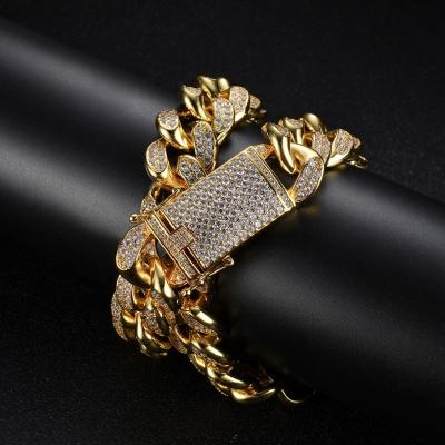 China Hip Hop 20mm Wide Thick Cuban Chain Copper Hip Hop Cuban Necklace Pop It Bracelet for sale