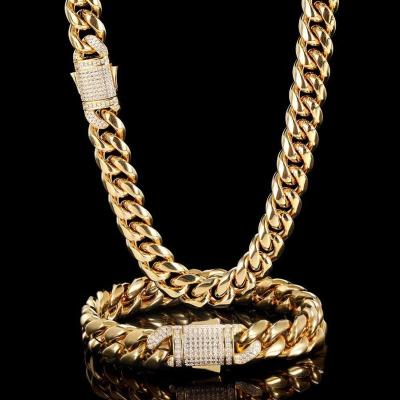 China Hip Hop Punk Circular Cuban Chain Clasp 18k Double Sided Gold Plated Ice Chains Hip Hop Men's Neckless Chain for sale