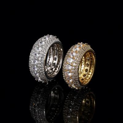 China CLASSIC copper jewelry micro set five rows full of zircon ring real gold ice electroplating rings for man for sale