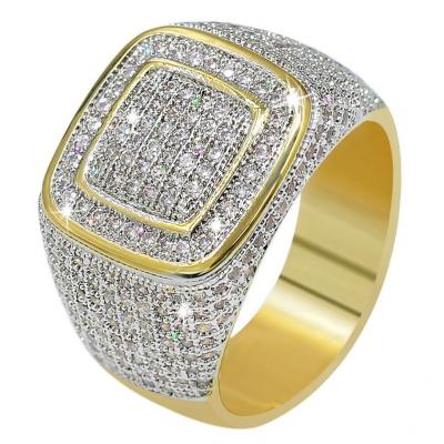 China Hip Hop CLASSIC Men's Diamond Ring Full Of Real Zircon Gold Plating Multilayer Iced Out Rings for sale