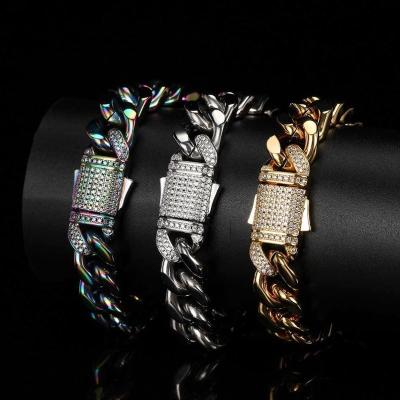 China Hip Hop Zircon Spring Punk Cuban Chain Clasp Grinding Four-sided Bracelet For Men for sale