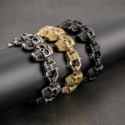 China Creative Punk Style Skull Bracelet Men's Punk Bangles Silver Stainless Steel for sale