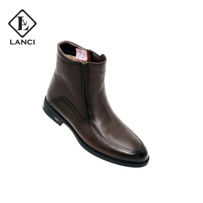 China Fashion Trend LANCI 2021 Tip Brown Blacks No Lace Leather For Men Heighten Genuine Leather Casual Chelsea Boots for sale