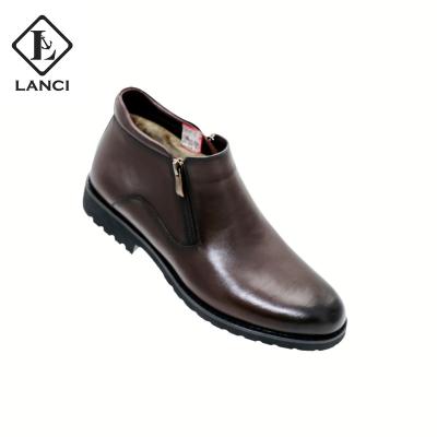 China LANCI Fashion Trend Men's Fashion Ankle Winter Outdoor Zipper Cow Warm Comfortable Soft Coating Leather Boots for sale