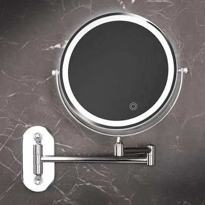 China Bathroom/Bedroom Punch-free LED Light Mirror Round 8 Inch Wall-mounted Bathroom Smart Light Mirrors Adjustment on Both Sides for sale