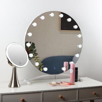 China Bathroom/Bedroom Round Bulb Mirror Makeup Salon Furniture Luxury Hairdressing Styling Mirror Station 16pcs LED Bulb Lighting for sale