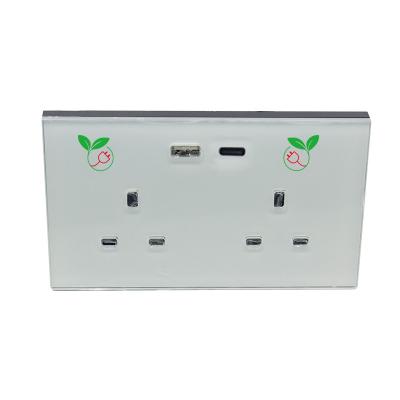 China 2 UK Power Sockets with Smart Smart Wall Socket Switch Touch Panel Glass with Electronic Metering Timer Function USB(A+C) Charger OEM Available for sale