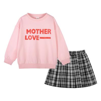 China New Mianzhi Spring Fashion 2 Pcs Casual Drop Sleeves Letter Print Casual Sweatshirts Kids Kids Hoodie Dress Sweatshirt Skirt Set for sale