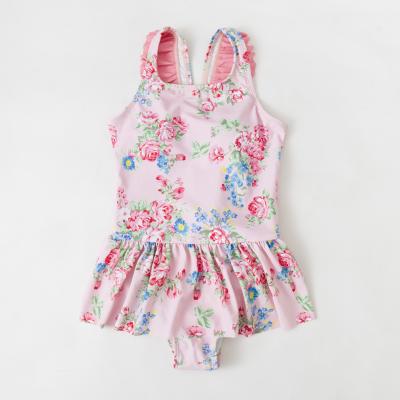 China Flower swimwear U pattern full print lace decoration kids swimdress children wholesale soft QUICK DRY swimwear for sale