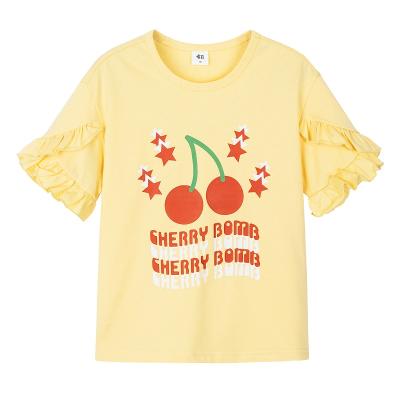 China Mianzhi Cherry Pattern Cute Soft Lace Fabric Short Sleeves Drop Shoulder Babies' T-shirts for sale