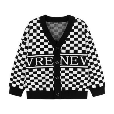 China Mianzhi Checkerboard Pattern Fashion Boy Kids V Neck Breathable Children Cardigan Sweater Coat for sale