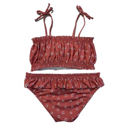 China Wholesale-QUICK-DRY Soft Anti-UV Lovely Ruffle Strap Child Bikini Floral Print Two-Piece Swimwear for Girl for sale