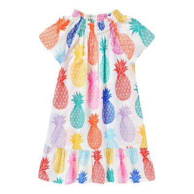 China Fashion Summer Fruit Washable High Quality Watercolor Woven Short Sleeve Woven Toddler Dresses Cotton for sale