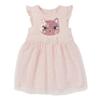 China 2022 Summer Washable Small Fly Sleeve Patchwork Rose Mesh Toddler Casual Breathable Cotton Kids Dress Girls for sale