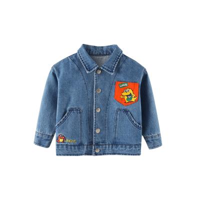 China Baby Boy Toddlers Cotton Spring Collar Design Breathable Cute Dinosaur Printing Soft Standing Classic 100% Denim Jacket for sale