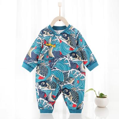 China Newborn 100% Mianzhi koi koi rompers cotton carp style lovely special lucky soft unisex infant long sleeve cotton rompers for party and birthday for sale