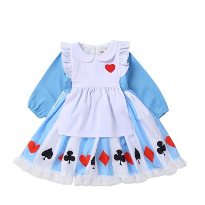 China Breathable High Quality Soft Cotton Striping Ruffled Fly Collar Waist-in Design Princess Lolita Maid Dress Kids For Christmas And Halloween for sale