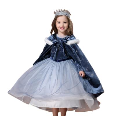 China High Quality Breathable Long Sleeves Velvet Print Gauze Skirt Gorgeous Baby Princess Spring Dresses Party With Cape for sale