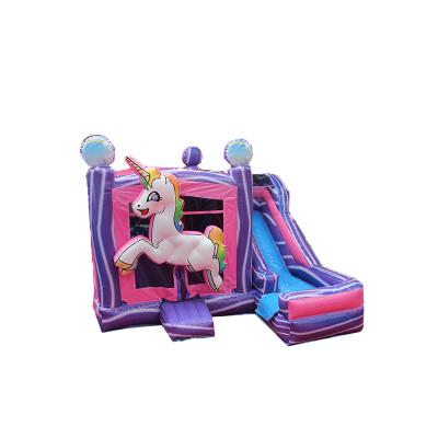 China Combined PVC Unicorn Inflatable Jumper Castle Slide Symphony Bouncy Castle With Slide For Kids for sale