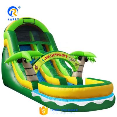 China Aqua Park Tropical Palm Tree Inflatable Water Slide with Pool for Water Park Inflatable Bounce Wet Slide for sale