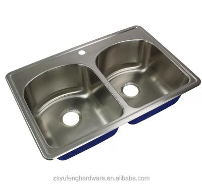 China Without Faucet 33'' L Drop-In Double Bowl Stainless Steel Kitchen Sink for sale